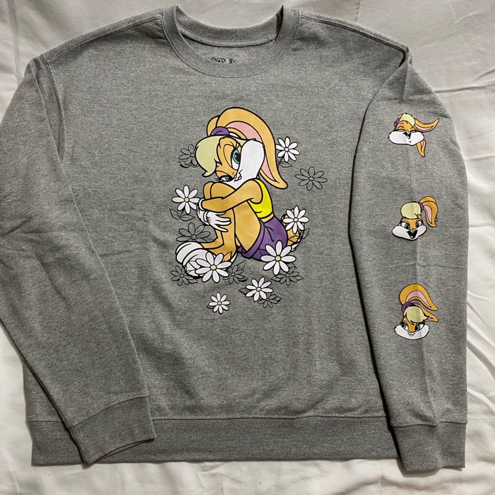 Warner Bros Gray Crewneck Sweater with Cartoon Design